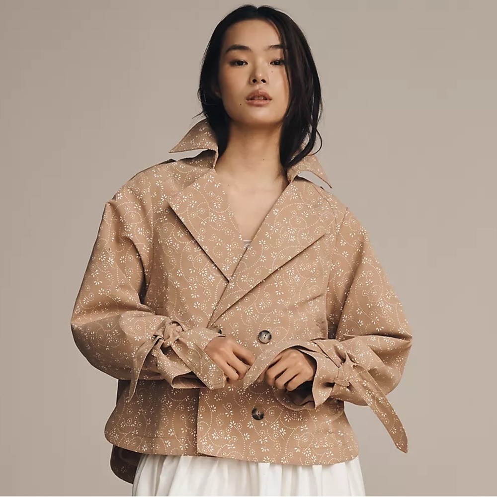 NWT! By Anthropologie Floral Cutwork Crop Trench Jacket